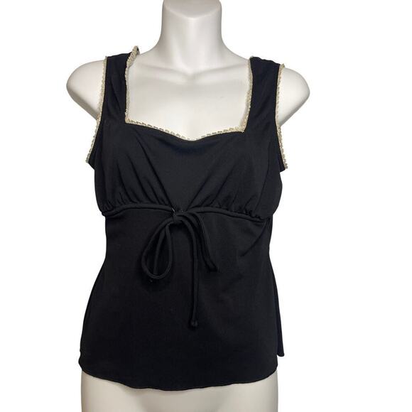 Eyeshadow Tops - Vintage Eyeshadow Black Lace Trim Milkmaid Sleeveless Top Women's Size Medium